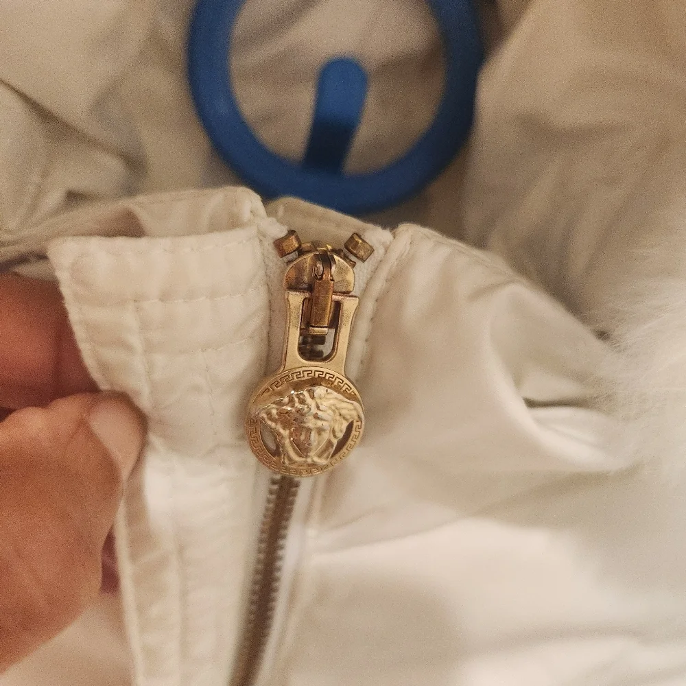 Versace fur trim hood down filled puffer jacket size 8/10/12?